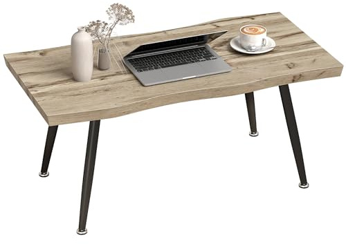HOMCOM Tavolino da Caffè con Piano d'Appoggio Spesso, Piedini Regolabili, Tavolino Salotto Nordico con Gambe in Acciaio, Tavolo Soggiorno per Casa Ufficio, 100x50x45 cm, Rovere