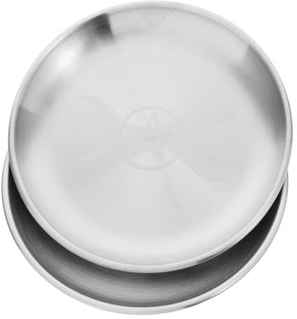 CANIGHT Assiette pte-Bougie Ronde en Fer Argent, Lot de 2 pièces, Pentagramme, pour décoration intérieure et Bureau, Multifonction pour Tarot et Sorcellerie