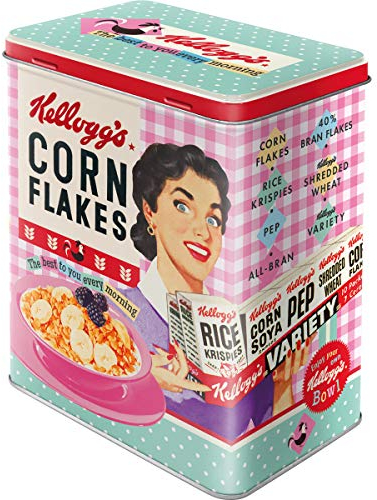 Nostalgic-Art Retro Vorratsdose L, 3 l, Kellogg's – Happy Hostess Corn Flakes – Geschenk-Idee für die Küche, Original Lizenzprodukt (OLP), Große Blech-Dose, Vintage Design