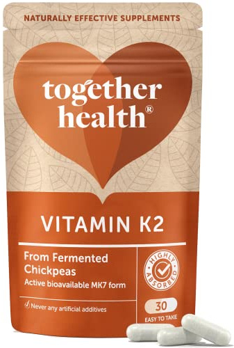 Vitamin K2 - Together Health - Vitamin K2 aus fermentierten Kichererbsen - Hochbiologisch aktive MK7-Form - Vegan freundlich - Hergestellt in Großbritannien - 60 Vegecaps