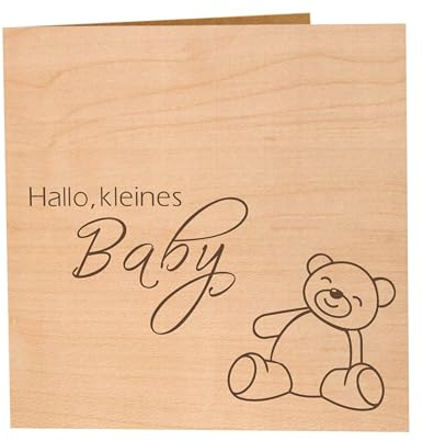 Original Holzgrußkarte - Glückwunschkarte Baby Geburt, Motiv Hallo, kleines Baby - 100% Made in Austria, Kirschholz - Karte zur Geburt, Geburtskarte, Geschenk, Grußkarte, Babykarte uvm.
