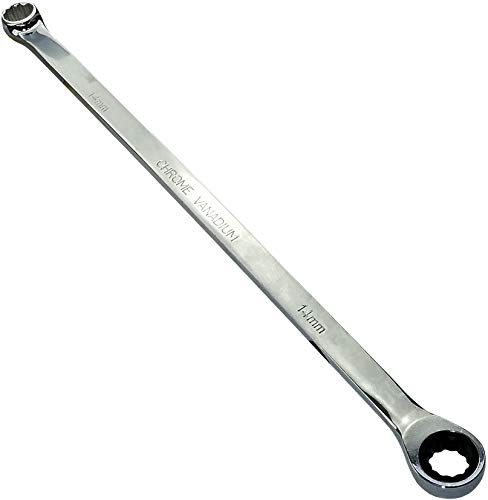 Aerzetix - Chiave Piatta Bi-Esagonale Poligonale Doppio Occhio/Anello 14mm - Chiave a Cricchetto 14mm Extra Lunga Metrica 12 lati - Lunghezza 37cm - Manico Dritto/Lucidoto - Acciaio CR-V - C45617