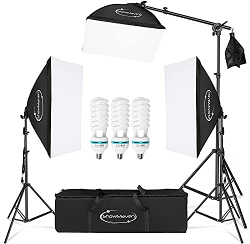 ShowMaven Softbox Lighting Kit Photography- Professional Continuous Light System Photo Lighting Kit with E27 135W Bulbs 5500K Photo Equipment for Portraits Video Shooting