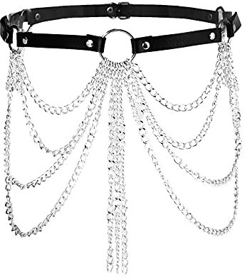 Eigso Punk Gürtel Damen Schwarz PU Leder Legierung mit Ketten und Herz und O-Ring verstellbar…