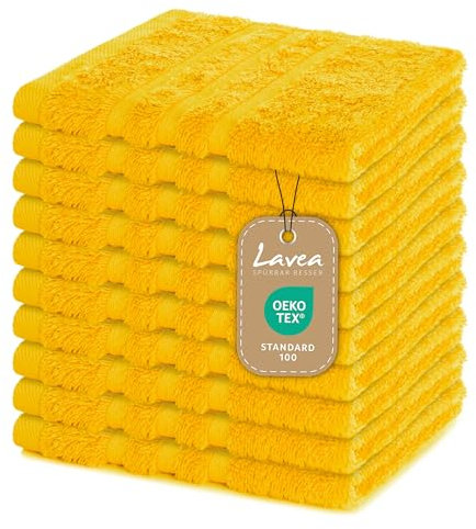 Lavea® 10er Set Seiftuch 30x30 cm – Hochwertige Gästehandtücher 30x30 aus 100% Baumwolle, Frottierserie Elena – Saugstark, Waschbar und Strapazierfähig - Rapsgelb