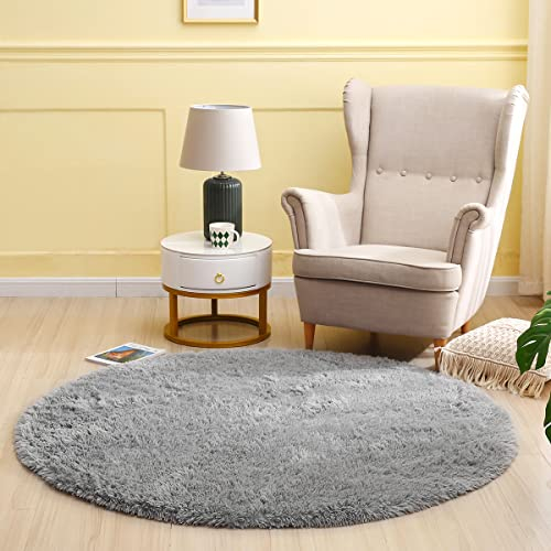 Teppich Rund Teppich Wohnzimmer Hochflor Teppiche Langflor Wohnzimmerteppich für Wohnzimmer Flauschiger Teppich Schlafzimmer Outdoor Carpet (Grau, 120cm)