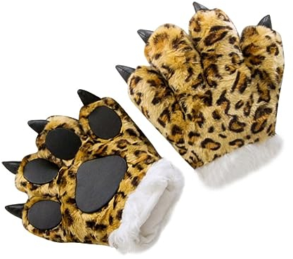 HOMSFOU Peluche 1 pezzo cosplay zampe di animali simulazione zampe artigli guanti zampe animali pantofole accessori costume (motivo leopardo) giocattolo per bambini