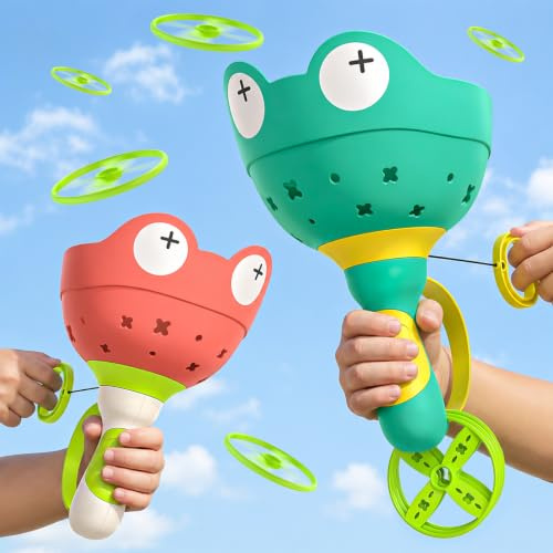 Ivtivfu 2PCS Manual Capture Game mit 12 Scheiben, Flying Disc Launcher Spielzeug, Outdoor-Spielzeug für Kinder im Alter Von 3-12, Kleinkind Chasing Spielzeug, Familie Spielzeug für Weihnachten