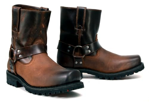 Milwaukee Leather Men's Brown Two-Tone Full Grain Leather Easy Pull-On Motorcycle Harness Boots MBM9008-9