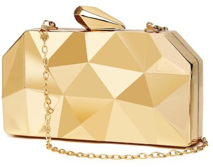 WIOLETA Gold Evening Bag,Geometric Evening Clutch,Metallic Gold Bags,Evening Bags for Wedding, Party&Formal Evening, Large