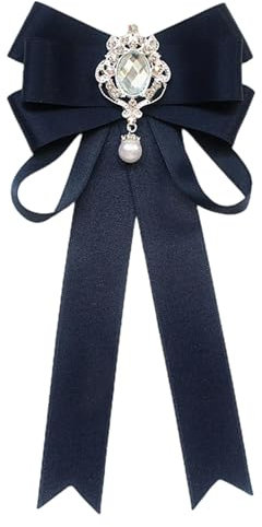 harayaa Damen-Fliege, Damen-Krawatte, Schleife, Fliege, Strass, Elegante Kleidung, Accessoires, Mädchen, Brosche, Anstecknadel, Krawatte für Bluse, Navy blau