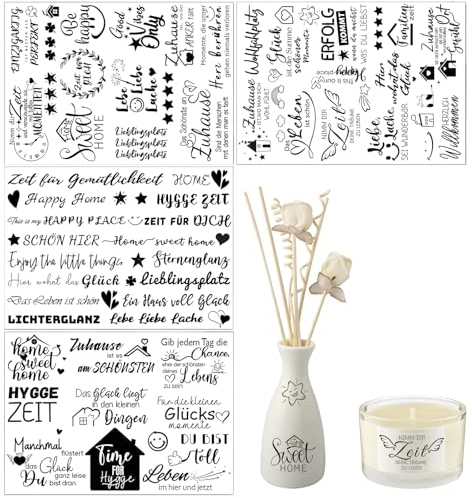 BRISKORE Kerzentattoos Wassertransferdruck Sprüche 4Pcs Kerzen Tattoo Wasserschiebefolie Kerzen Kerzenfolie Geburtstag Konfirmation Kerzensticker Kerzentatoo Kerzenaufkleber Holz Glas DIY Deko Home