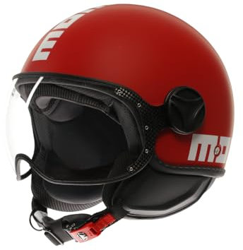 MOMODESIGN - FGTR CLASSIC E2206, Jet-Helm, offener Helm für Motorräder und Motorroller, für Männer und Frauen, Candy Matt Red/White, L