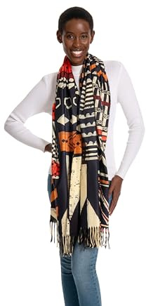 Bkytgek Soft Cashmere Feel Scarf for Women,African Tribal Style Double Sided Prints Warm Tassel Shawl Scarf Winter Large Wrap