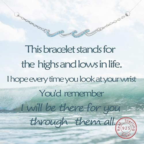 Gift for Best Friends Female,Wave Friendship Bracelet for Women,Bestie Gifts for Women,925 Sterling Silver Bracelet Gifts for Friends Birthday Gift Graduation Gift Gold Color with Crystal Thoughtful Card