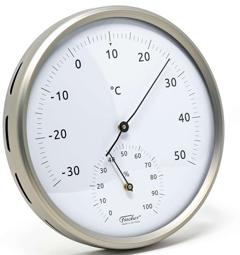 Fischer 186TH-01 Thermo-Hygrometer 160mm Bimetall-Thermometer und Hygrometer aus Edelstahl silber - Made in Germany