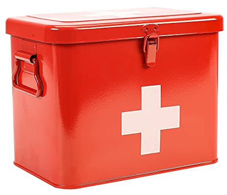 Porta Medicine, Contenitore Per Medicine Domestiche, Organizer Medicinali 2 Strati in Metallo, Cassetta Pronto Soccorso, Adatto allo Stoccaggio di Prodotti Farmaceutici 20.5 x 13.5 x 16.5 Cm - Rosa