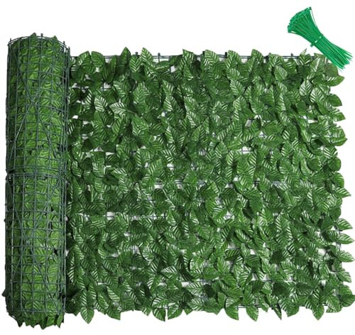 LEIVESTE-Siepe Finta Artificiale per Recinzione da Esterno, Copri Balcone per Ringhiera, Rete Frangivista con Foglie Sintetiche, Ultra Coprente, con 40 Fascetti Verdi Omaggio (Lauro, 2x3 Mt)