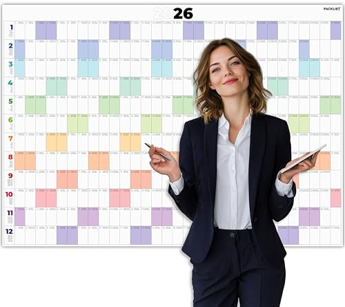 PACKLIST® Calendario da Parete 2026 Gigante (84x60 cm) – Planner Annuale A1 XXL per Famiglia, Ufficio e Studio – Carta Premium Spessa – Spedito Piegato (Senza Plastica) – Organizer 12 Mesi