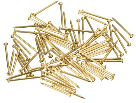QUARKZMAN 70pcs Petits Clous en Laiton à Tête Ronde 1.2x20mm(DxL) Laiton | Mini Clous Bois Minuscules Quincaillerie de Finition pour Projets Bricolage en Bois Boîtes Accessoires Ménagers Mur Meubles