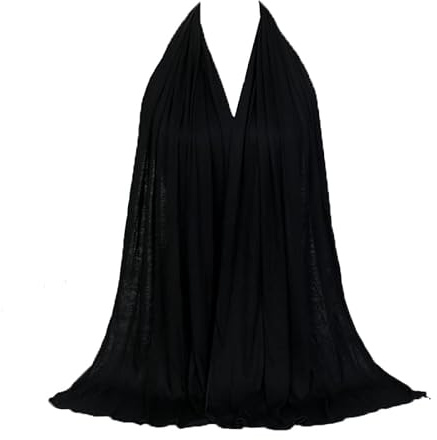 Breathable Jersey Headscarf for Women – Soft Elastic Solid Color Hijab Scarf, Large Size, Lightweight Rayon Cotton Blend, Ideal for Daily Wear (Black, 180X90CM)