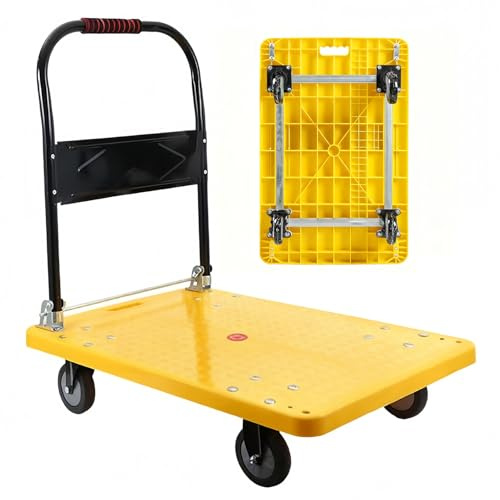 Carro de Plataforma Plegable, Ultraligero BAI You Mei Carrito de Carga Plegable de 100 kg, 70 x 46 cm Carro de Transporte, Carretilla con Ruedas Giratorias para Almacén y Hogar