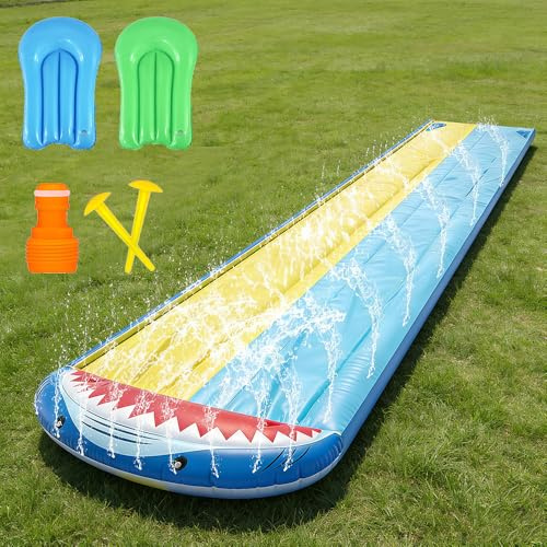 NAVESO Vattenrutschkana trädgård, dubbel vattenrutschkana med 2 bodyboard, vattenrutschkana, vattenrutschkana, trädgård, vattenrutschkana för utomhusbruk (480 x 140 cm)