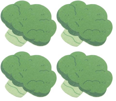 Hoement 5pcs Éponges de Bain en Cellulose Vertes de Brocoli, Gommage Exfoliant Corps, Douces pour Peau Sensible, Faciles à Nettoyer, Maison Voyage