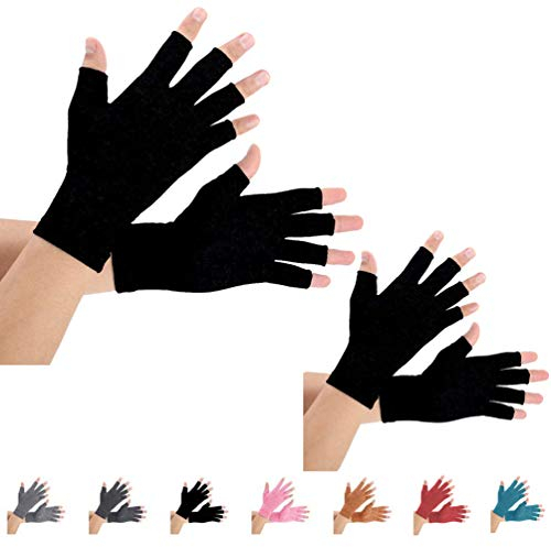 2 Paare Arthritis Handschuhe, Unterstützung für Kompressionshandschuhe und Wärme für Hände, Fingergelenk, Linderung von Schmerzen bei Rheumatoiden, Arthrose, RSI, Karpaltunnel (L, pures Schwarz)