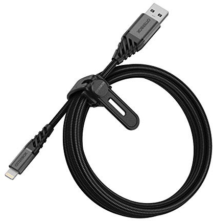 OtterBox Premium Reinforced Braided USB-A to Lightning Cable, MFi Certified, Charging Cable for iPhone and iPad, Ultra-Rugged, Bend and Flex Tested, 2M, Black