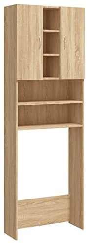 vidaXL Waschmaschinenschrank mit 2 Türen 9 Fächern Badmöbel Badschrank Badregal Badezimmerschrank Hochschrank Schrank Sonoma-Eiche 64x25,5x190cm