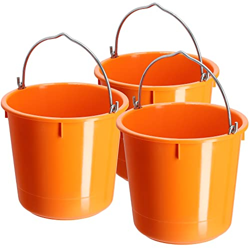 KADAX Secchio da costruzione in plastica, secchio per malta con manico in filo di zinco, secchio, secchio per cemento, secchio per malta, secchio per acqua(12 l, 3 pezzi)