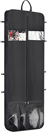 Syeeiex Bröllopsklänning väska lång klänning väska skydd 183 cm klädväska klädöverdrag med 4 stora fickor och PVC transparent fönster för bröllop och fest