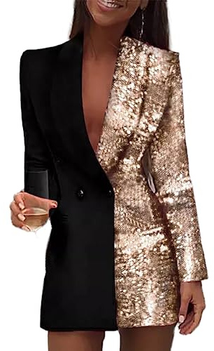Blazer de Lentejuelas para Mujeres, Chaqueta de Traje Delantero Abierto de Manga Larga para Mujeres, Lentejuelas de Brillo Brillante para Mujeres