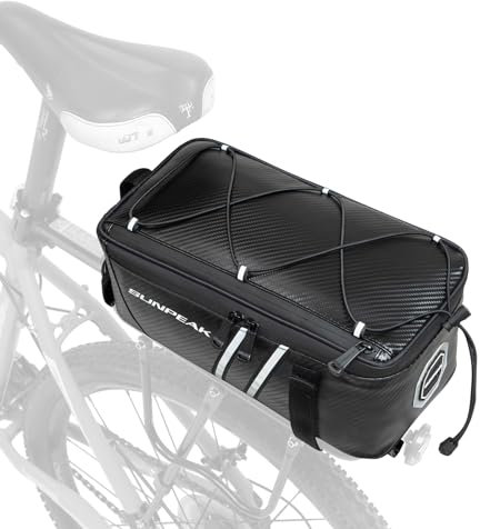Sunpeak Bike Rack Bag, 7L Waterproof Rear Rack Bag for Bicycle & Ebike, Reflective Bike Trunk Bag with Adjustable Bungee Cord, Bicycle Cargo Bag for Commuting, Travel, Outdoor Cycling