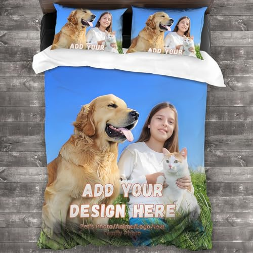 Kitlay Custom Duvet Cover King Size Personalised Photo Duvet Cover Pillowcase With Text/Logo,Personalized Double/Single Bedding Set for Boys Girls Couple Anniversaries