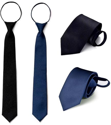 Yerozhui 2 Stück Krawatten für Herren, Verstellbarer Krawatten Set mit Reißverschluss, Vorgebundene Knoten Schlips für Herren, Dunkelblau und Schwarz