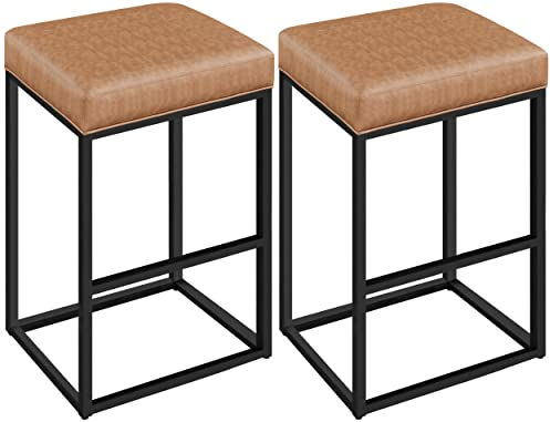 Yaheetech 2er Set Barhocker Barstühle mit Fußstütze Tresenhocker Thekenhöhe Rückenfreier Sitzhocker Belastbar fürs Esszimmer/Café/Bar/Küche, Sitzhöhe 76,5 cm, Braun