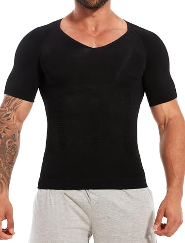 MISS MOLY Shapewear T-shirt de compression gainant pour le ventre - Élastique - Coupe ajustée - Sous-vêtement fonctionnel pour le ventre - Pour homme, Noir , M