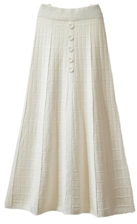 SUIUOI dam vinter midi långa kjolar, ullkjol vinterkjol midi ullkjol jerseykjol vintage damkjol vinter veckad kjol A-linje elegant dam kjol midikjolar maxikjol, Vit, one size