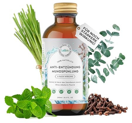 LEBBIO® Anti-Entzündung Mundspülung 250ml [100% NATÜRLICH] Alkoholfrei -Fluoridfrei - für den stärkeren Rund-um-Schutz - 6-fach-Wirkung - Vegan - Naturkosmetik