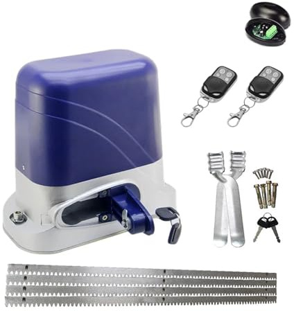 Motor de puerta corrediza, Abridor de puerta eléctrico automático for puerta corredera de 1300KG, operador de garaje con bastidores de acero de 4m, actuador de Motor de engranaje remoto para motor de