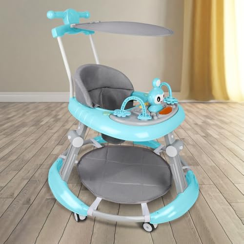Avtagbar elektronisk lekstation med ljus och melodi, hopfällbar babyvandrare, justerbar höjd, lätt att förvara, 6 månader och mer - 70 x 70 x 91 cm - blå