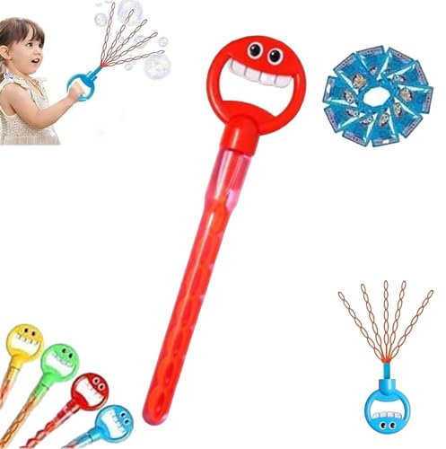 Magischer Seifenblasenstab mit 5 Krallen, 32 Löcher, Smiley-Gesicht, Seifenblasen-Zauberstab mit fünf Krallen, Smiley-Gesicht, Seifenblasenstäbe, Spielzeug mit Nachfüllblasen, Rot