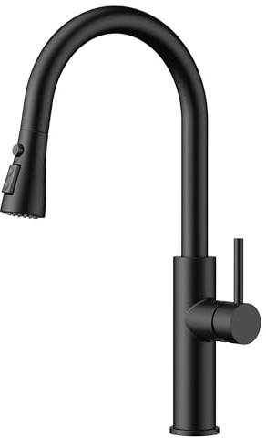 FORIOUS Grifo Cocina Extraíble Negro, Grifo Cocina Fregadero con 2 Modos de Chorro, Giratorio 360° Acero Inoxidable, Monomando Para Agua Caliente y Fría Torneira de Cozinha