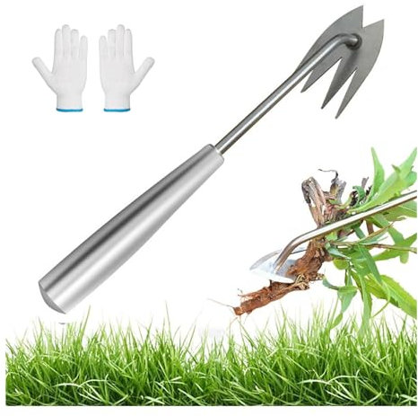 Herramienta de extracción manual de malezas para jardín y césped, herramienta de extracción de malezas mejorada 2025, desbrozadora de desarraigo de acero al manganeso de 4 garras con asa, para una