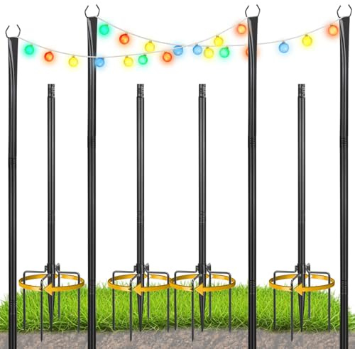 OJTOJT String Light Poles, 10 FT catena luminosa asta per ponte, 4 pezzi per esterni decorazione giardino, cortile, terrazza, illuminazione stand per feste, Natale, matrimonio