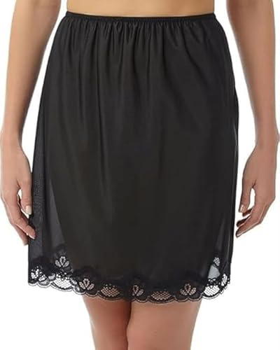 BELLEZZA BABE Womens Half Waist Slips Lace Trim Cling Resist Underskirt Petticoats - 3 Lengths Options Size 8 to 30 (UK, Numeric, 60, Regular, Regular, 12-14, 18 Black)
