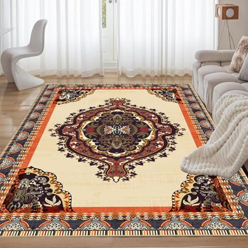 ZLXMN Traditioneller Wohnzimmer Beiger Teppich 180x260cm Retro Klassisch Teppich Groß Atmungsaktiv Waschbar Schlafzimmer Matten füR Esszimmer StrapazierfäHige Innenmatte