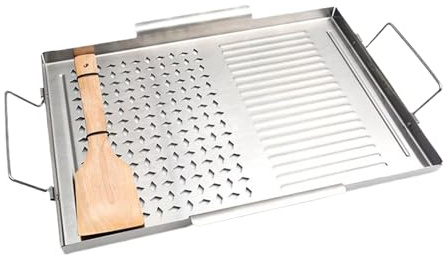 Piastra per griglia, piastra piatta in acciaio inox, resistente piastra per barbecue con manici, antiaderente per grigliare carne, verdure, barbecue all'aperto, campeggio, cucina interna